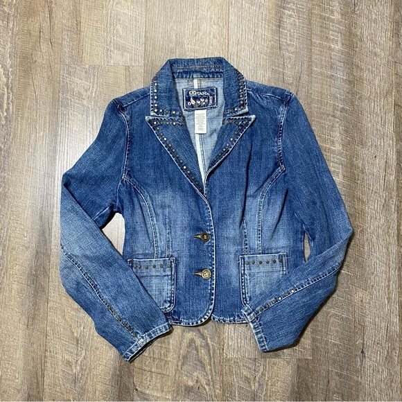 Vintage 2000s Denim Jean Studded Blazer/Jacket Womens‎ Size Small - Picture 1 of 5